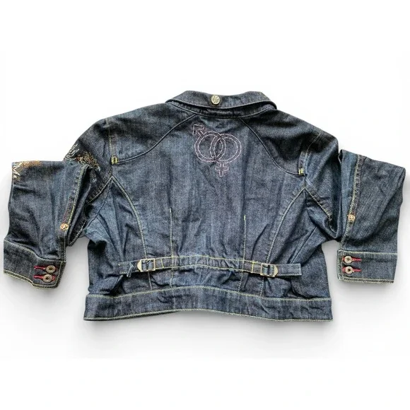 RARE! People 4 Peace Embroidered Denim Jacket, Large, Boho, Unique, Hippy, Y2K - Picture 2 of 12